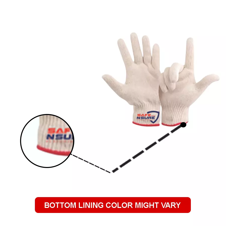 Safe N Sure Cotton Knitted Hand Gloves 254 mm (10 inch) Knitted Pattern Full Fingered Blue, SKG 20 (Pack of 10 Pair)