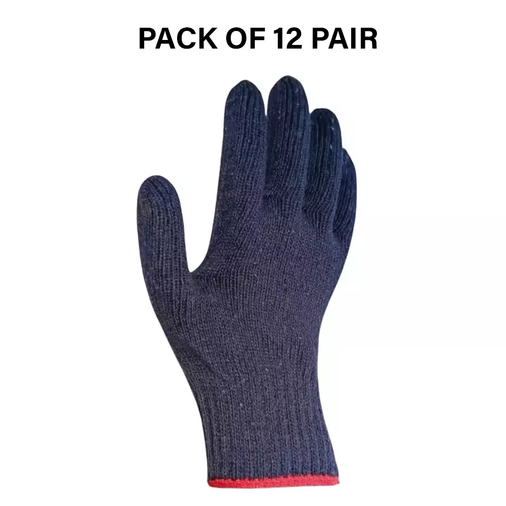 Swavind Safety Hand Gloves 50 g Cotton Knitted Fabric Comfortable Grip Blue Free Size (Pack of 12 Pair)