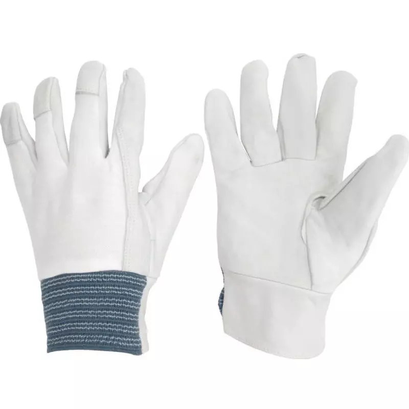MIDORI Cowhide Split Leather Gloves White Free Size 24.5 cm Palm Circumference, MT-14D-KOUMERI-W (Pack of 12 Pair)