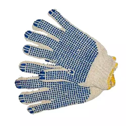 Metro Dotted Hand Gloves Full Finger Knitted & PU For Industrial White & Blue, HP-001 (Pack of 48 Pair)
