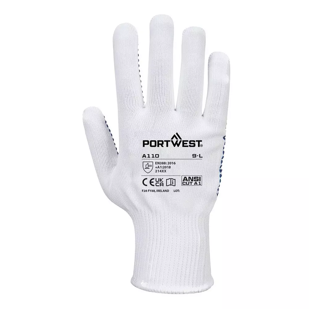 portwest-polka-palm-dotted-hand-glove-white-blue-knitted-liner-m-size-polyester-elastic-pvc-full-fingered-for-industrial-use-a110wbrm