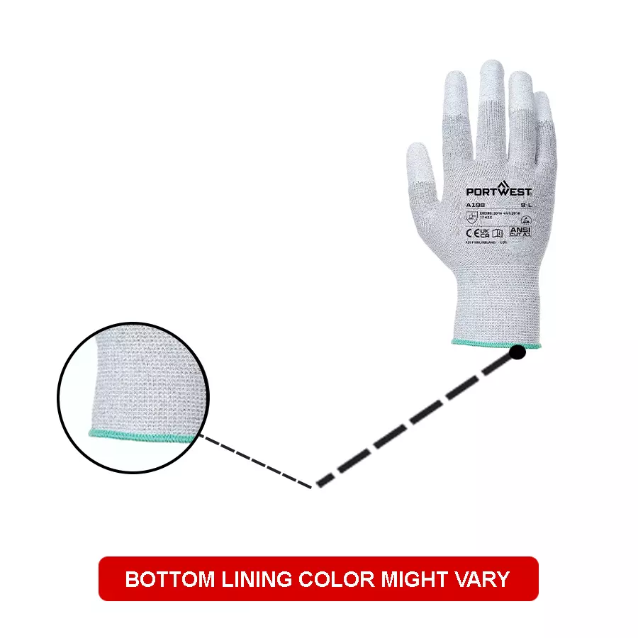 portwest-fingertip-hand-glove-grey-13-gauge-liner-xl-size-polyester-carbon-fibre-elastic-polyurethane-full-fingered-for-industrial-use-a198grrxl