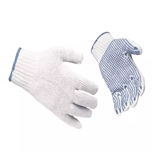Atlas Hand Gloves Blue Dotted White Cotton Free Size for Industrial Use, (Pack of 12 Pair)