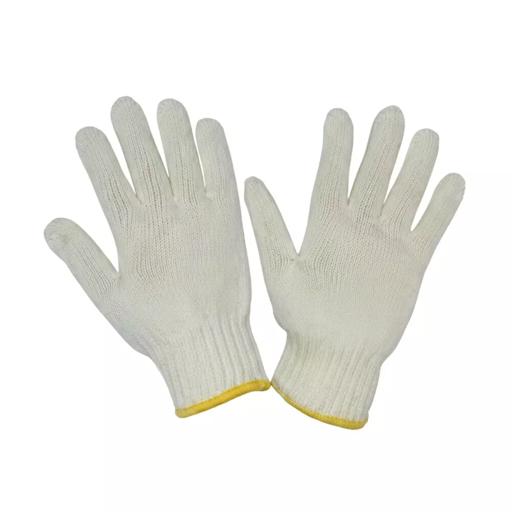 Atlas Hand Gloves Knitted White Cotton Free Size for Industrial Use, (Pack of 12 Pair)