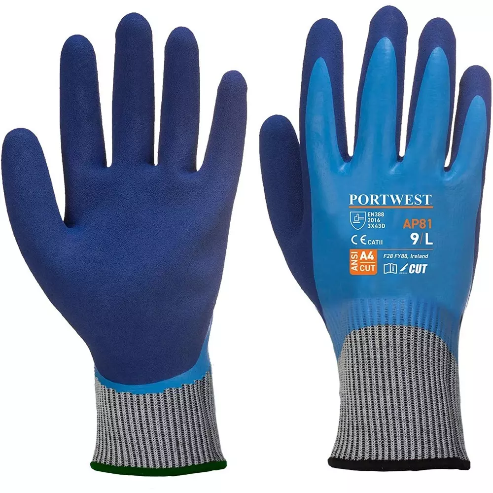 Portwest Hand Gloves Blue M Regular Fit Full Fingered for Industrial Use, AP81B4RM