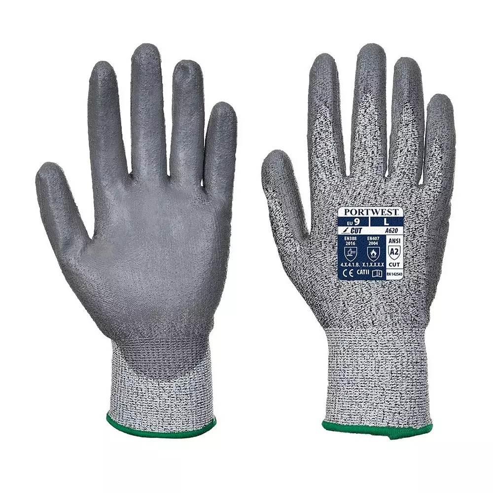 Portwest LR Cut&nbsp;Palm Hand Glove Grey L Size Polyurethane Full Fingered for Industrial Use, A620