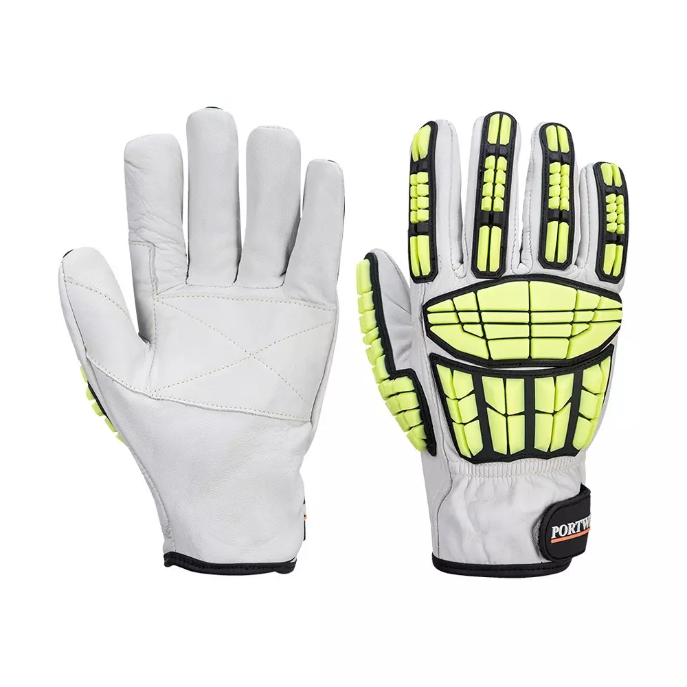Portwest Impact Lined Hand Glove Grey F135 Gauge Liner XL Size TPR, Cow Grain Leather, HPPE Full Fingered for Industrial Use, A745GRRXL