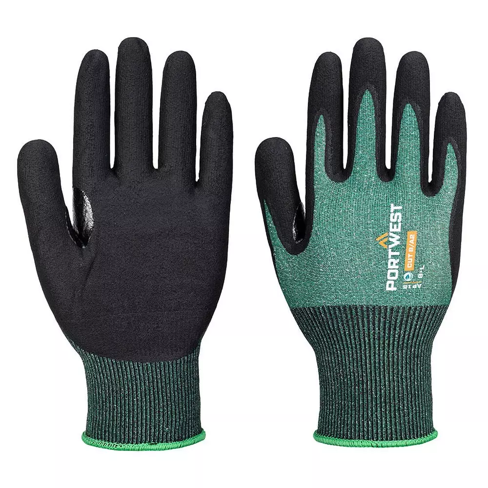 Portwest Hand Gloves Green & Black L Regular Fit Full Fingered for Industrial Use, AP15E8RL