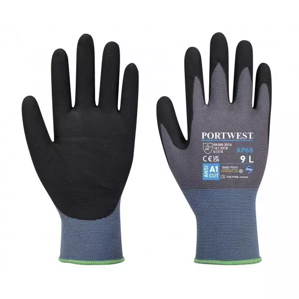Portwest Hand Gloves Grey & Black L Regular Fit Full Fingered for Industrial Use, AP65K7RL