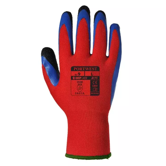 Portwest Hand Glove Blue & Red 13 Gauge Liner XL Size Elastic, Latex, Polyester Full Fingered for Industrial Use, A175R4RXL