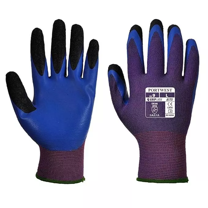 Portwest Duo-Flex Hand Glove Purple & Blue 13 Gauge Liner XL Size Polyester Full Fingered for Industrial Use, A175U4RXL