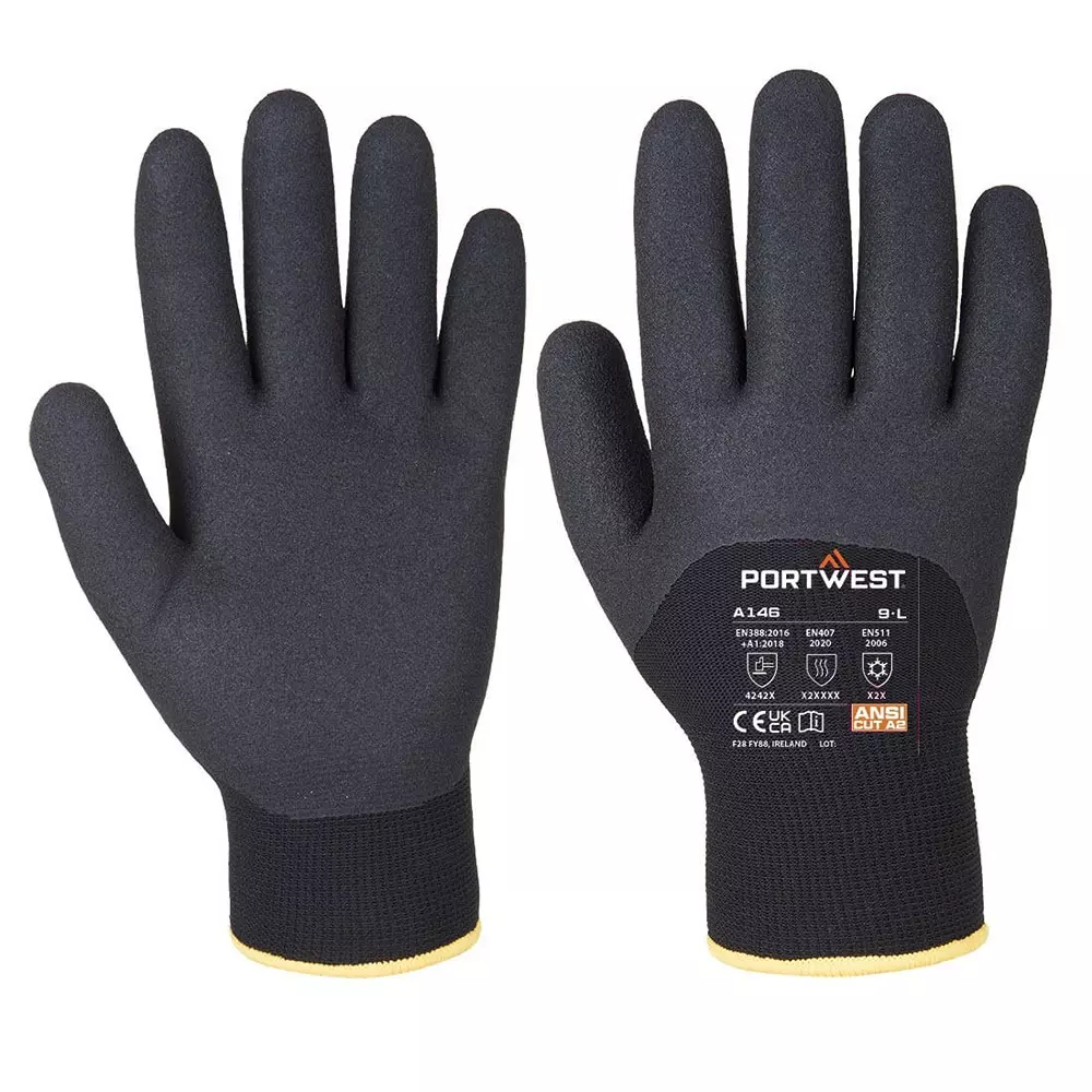 Portwest Winter Hand Glove Black 15 Gauge Liner L Size Polyester, Acrylic, Elastic Full Fingered for Industrial Use, A146BKRL