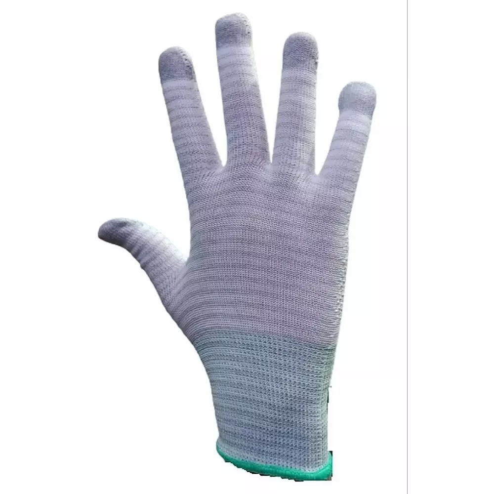 GLOBALSS Full Fingered ESD Dotted Gloves PU Green & Grey Medium