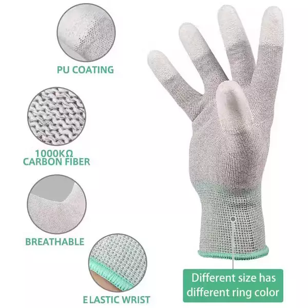 GLOBALSS Non-Powdered ESD Gloves Gray Full Fingered Medium