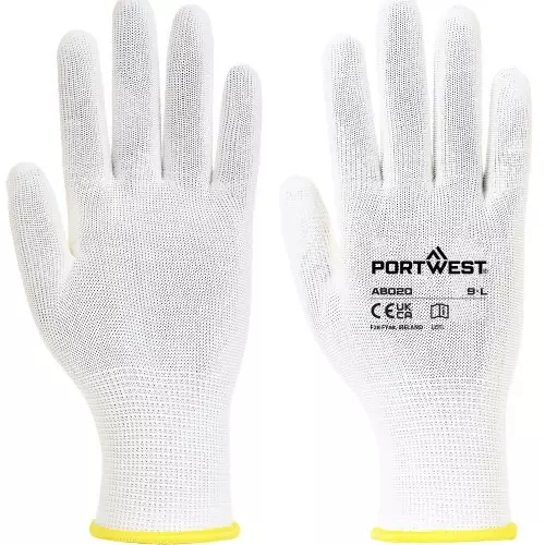 Portwest Assembly Hand Gloves White L Regular Fit Full Fingered for Industrial Use, AB020WHRL (Pack of 180 Pairs)