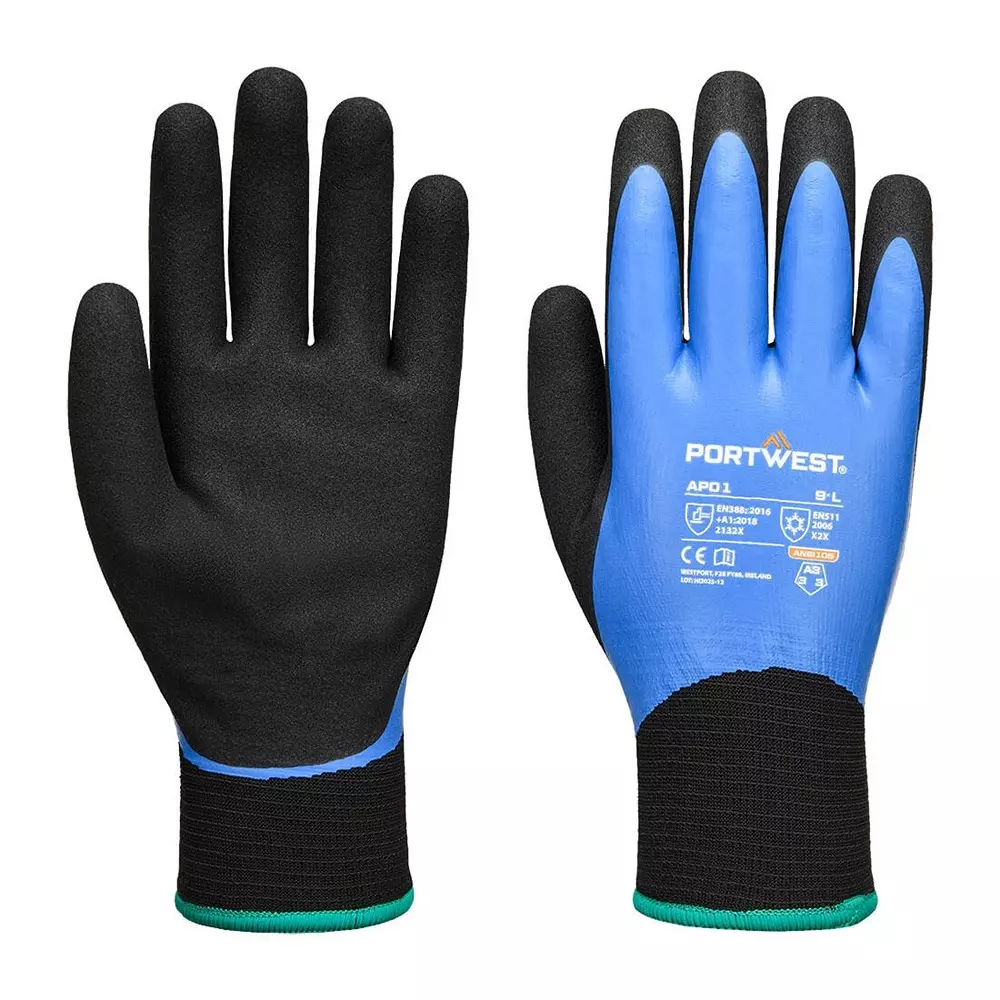 Portwest Thermo Hand Gloves Blue & Black S Regular Fit Full Fingered for Industrial Use, AP01B8RS