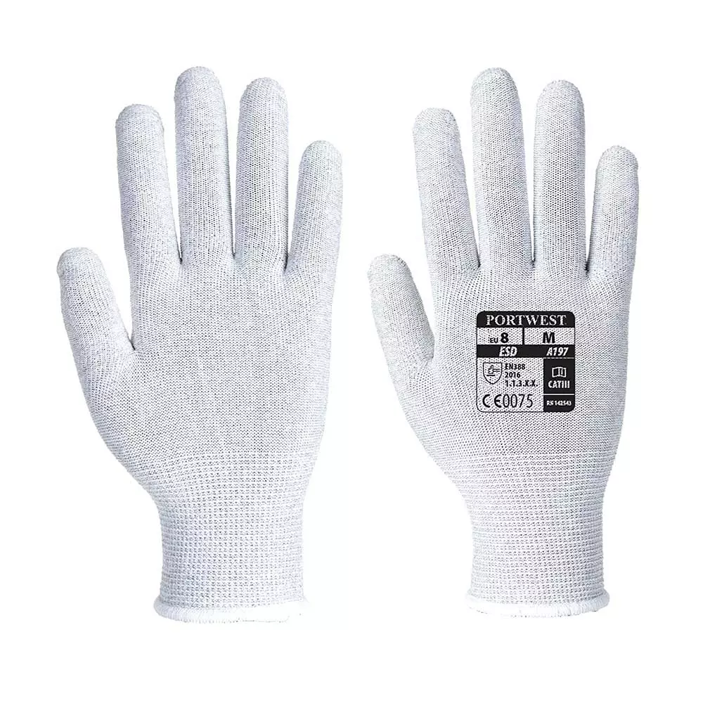 Portwest Hand Glove Grey 15 Gauge Liner XL Size Polyester & Carbon Fiber Full Fingered for Industrial Use, A197GRRXL