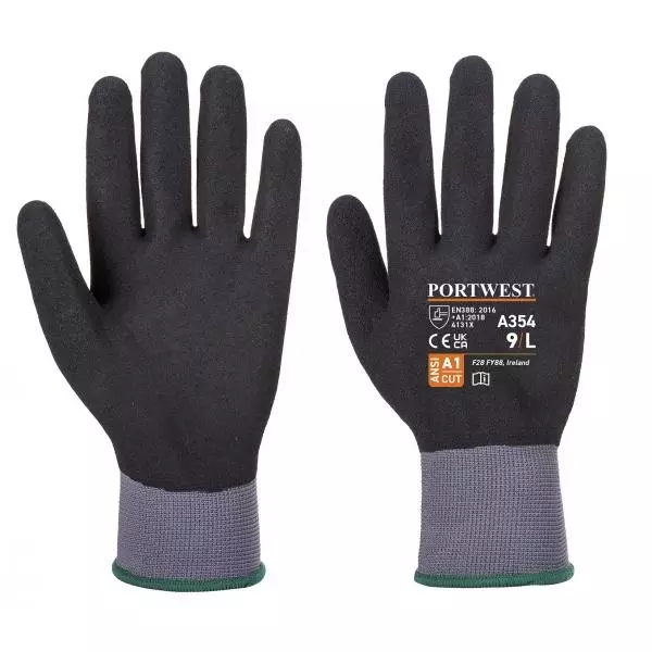 Portwest Hand Glove Black 15 Gauge Liner M Size Nylon, Elastic Full Fingered for Industrial Use, A354K8RM