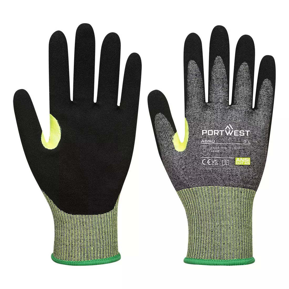 Portwest CS Cut Hand Glove Grey & Black 15 Gauge Liner S Size HPPE, Nylon, Glass Fibre, Elastane, Nitrile Foam Full Fingered for Industrial Use, A650