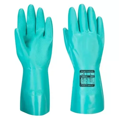 Portwest Hand Gloves Green L Regular Fit Full Fingered Nitrile for Industrial Use, A810GNRL