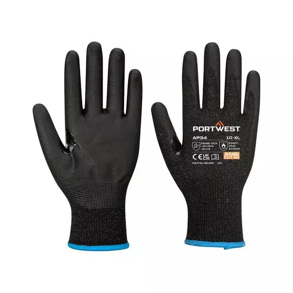 Portwest Touchscreen Hand Gloves Black L Regular Fit Full Fingered for Industrial Use, AP34K8RL