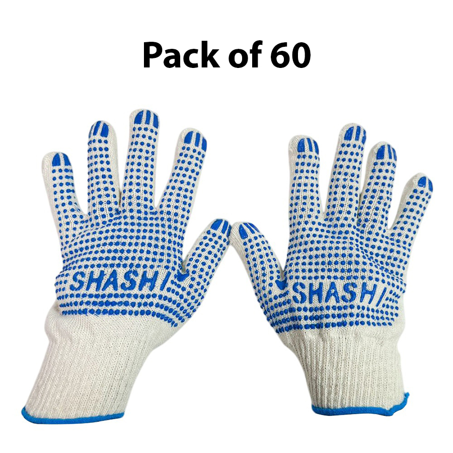 STOCKHAWKERS Safety Hand Gloves White and Blue Color M Size (Pack of 60 Pair)