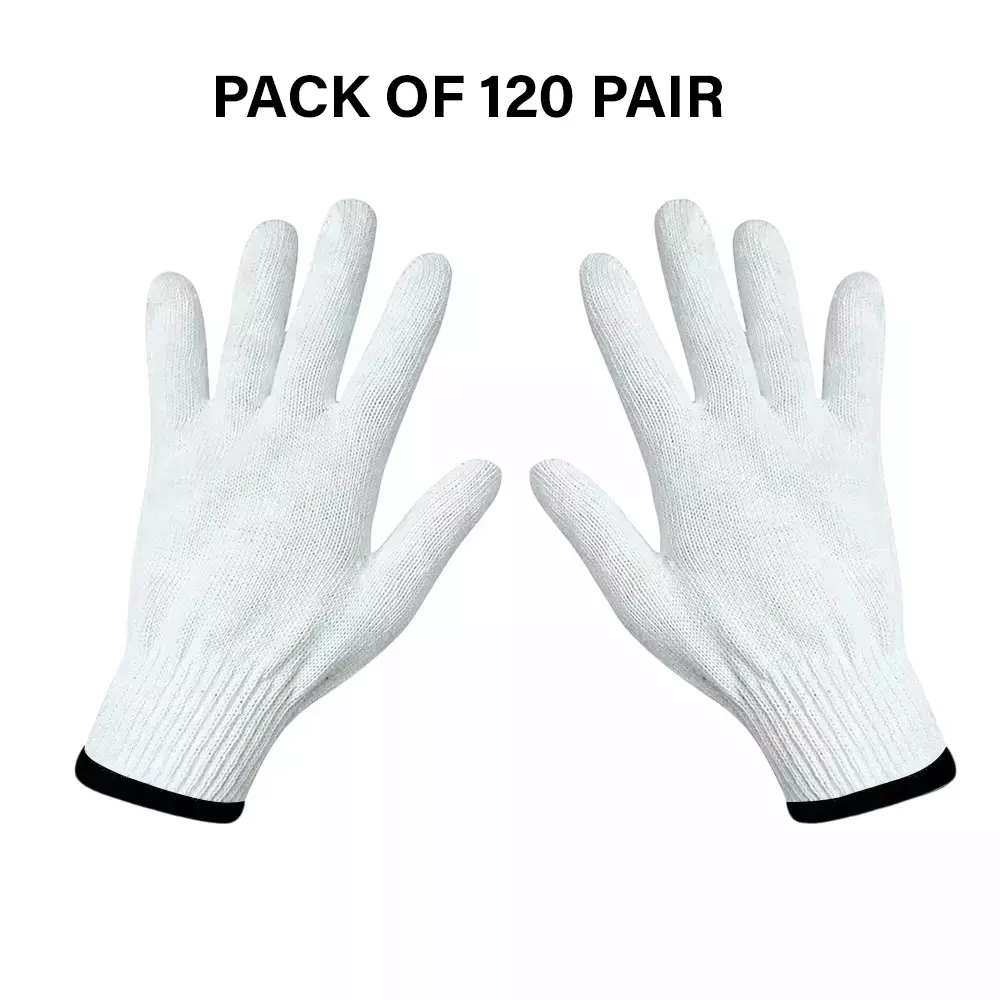 Swavind Safety Hand Gloves Lint-Free Nylon Anti Static Soft & Stretchable White Free Size (Pack of 120 Pair)