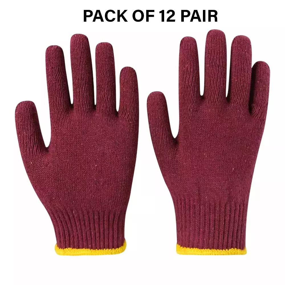 Swavind Safety Hand Gloves Lint-Free Nylon Anti Static Soft & Stretchable Wine Free Size (Pack of 12 Pair)