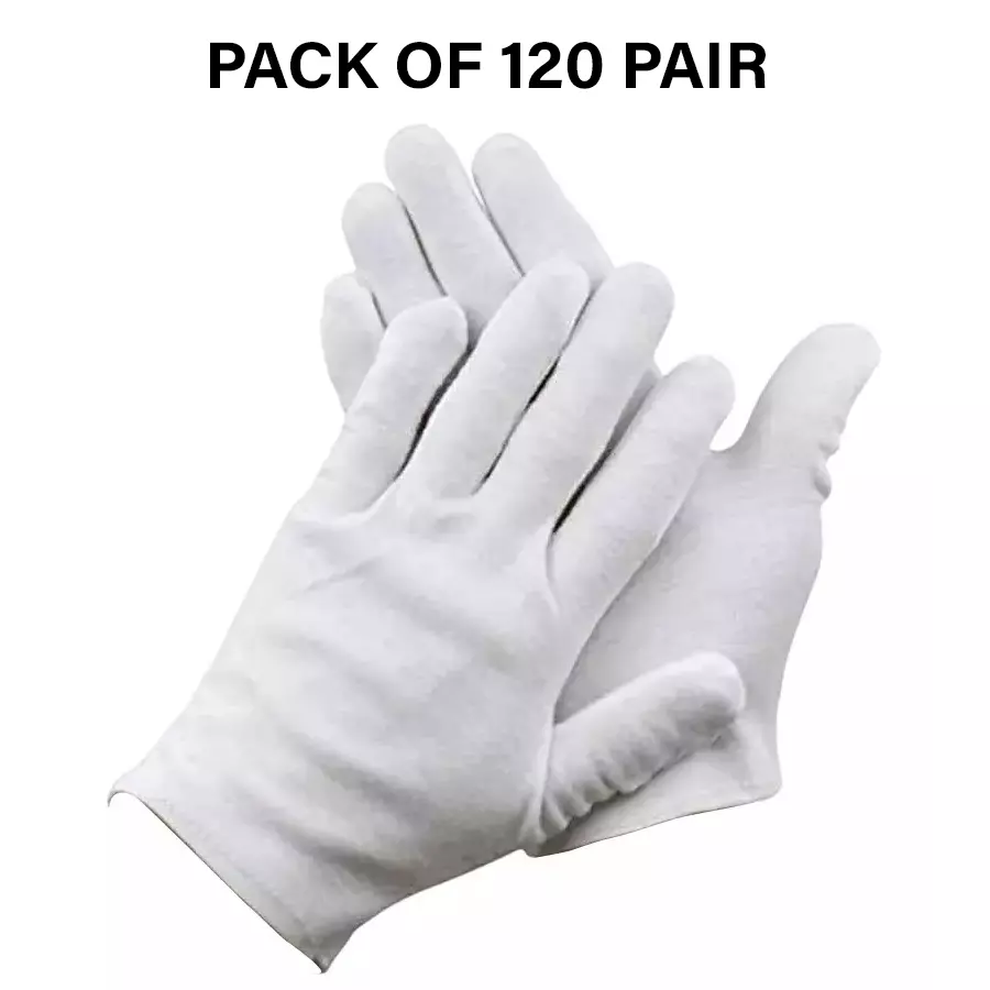 Swavind Safety Hand Gloves Lint-Free Nylon Anti Static Soft & Stretchable Prevents Fiber Shedding White Free Size (Pack of 120 Pair)