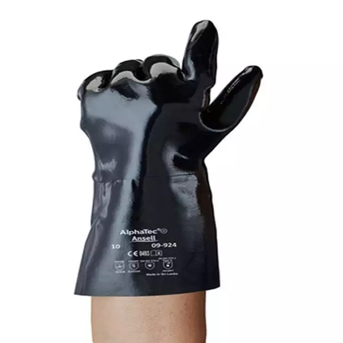 Ansell AlphaTec 09-924 Black Cotton Jersey Chemical Resistant Work Gloves Size 10 Neoprene Coating, 9924100