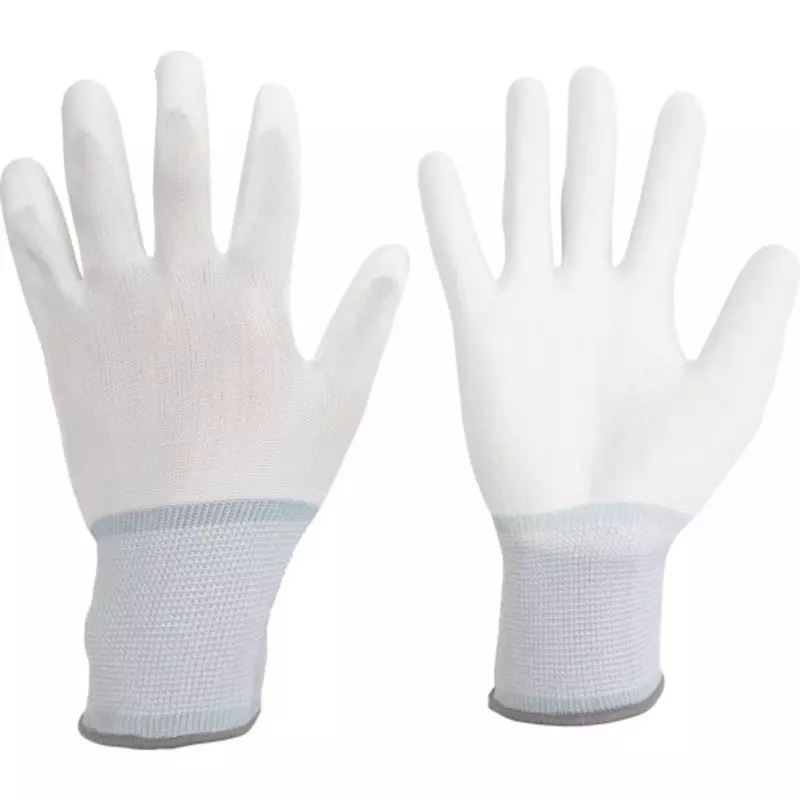 MIDORI Polyester Gloves White, List: Gray L Size 19.8 cm Palm Circumference, Anti-slip: Polyurethane, NPU-130N-L (Pack of 10 Pair)