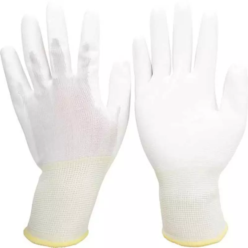 MIDORI Polyester Gloves White, List: Yellow LL Size 20.8 cm Palm Circumference, Anti-slip: Polyurethane, NPU-130N-LL (Pack of 10 Pair)