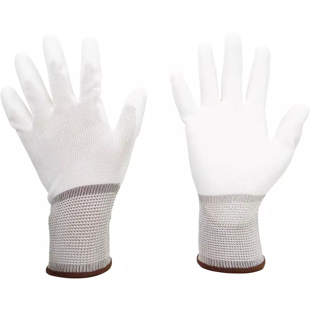 MIDORI Polyester Gloves White, [List] Brown SS Size 17.2 cm Palm Circumference, Anti-slip: Polyurethane, NPU-130N-SS (Pack of 10 Pair)
