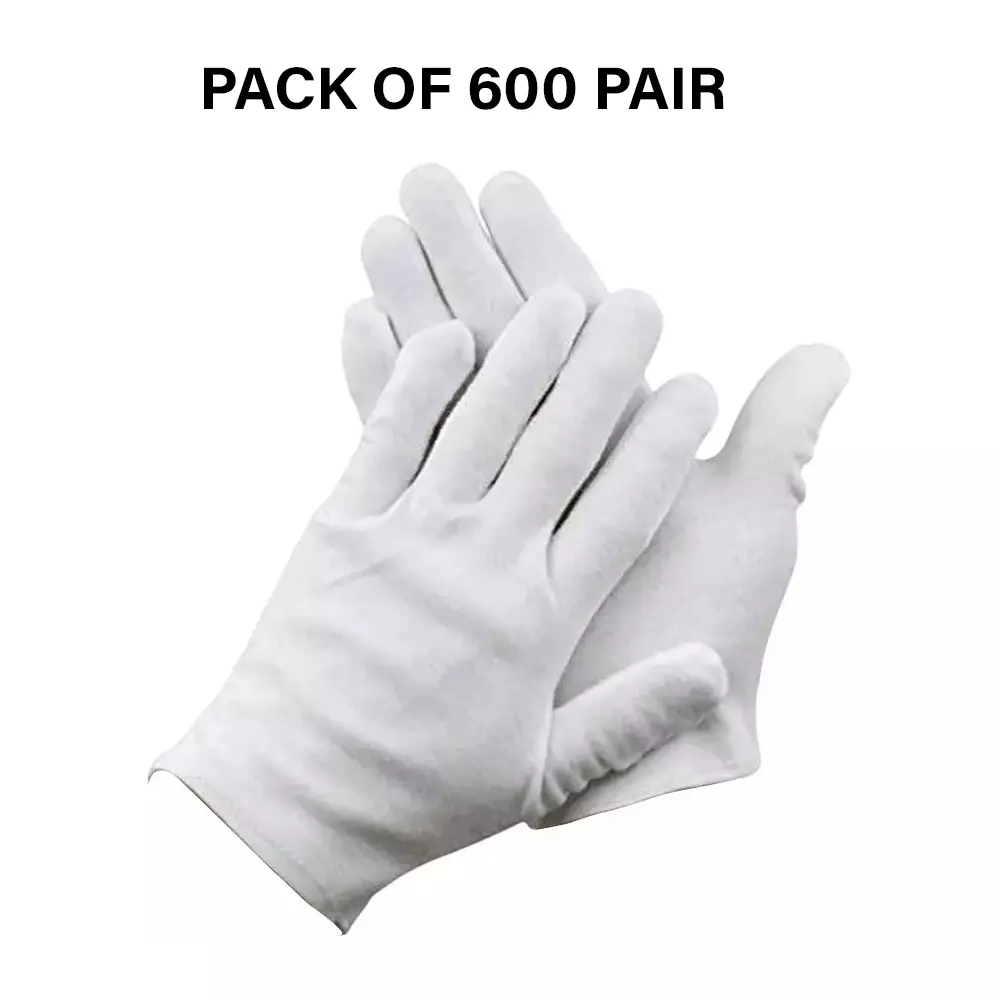 Swavind Safety Hand Gloves Lint-Free Nylon Anti Static Soft & Stretchable Prevents Fiber Shedding White Free Size (Pack of 600 Pair)