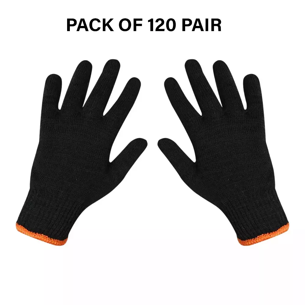 Swavind Safety Hand Gloves Lint-Free Nylon Anti Static Soft & Stretchable Black Free Size (Pack of 120 Pair)