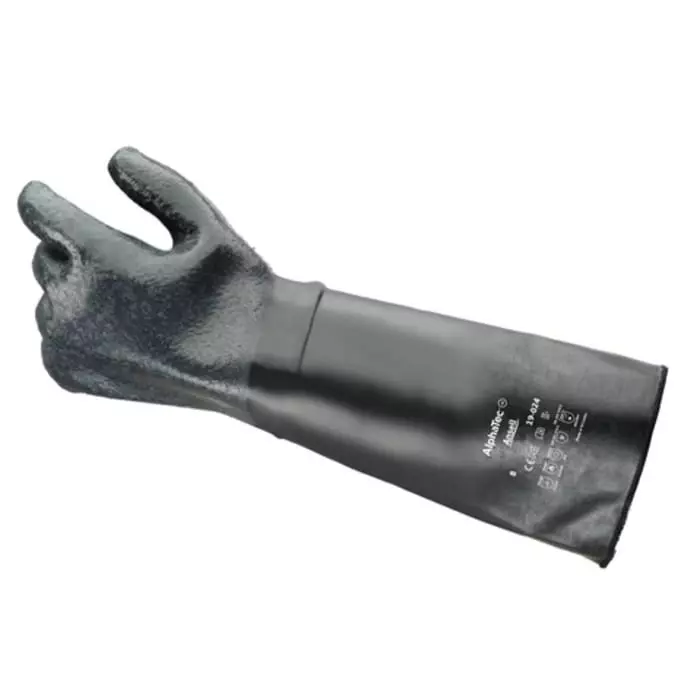 Ansell AlphaTec 19-024 Black Cotton Cold & Heat Resistant Gloves Size 8 Neoprene Coating, 19024080