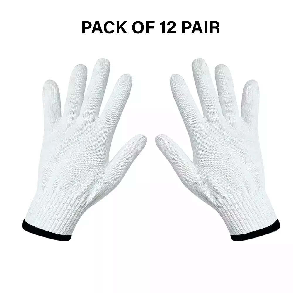 Swavind Safety Hand Gloves Lint-Free Nylon Anti Static Soft & Stretchable White Free Size (Pack of 12 Pair)