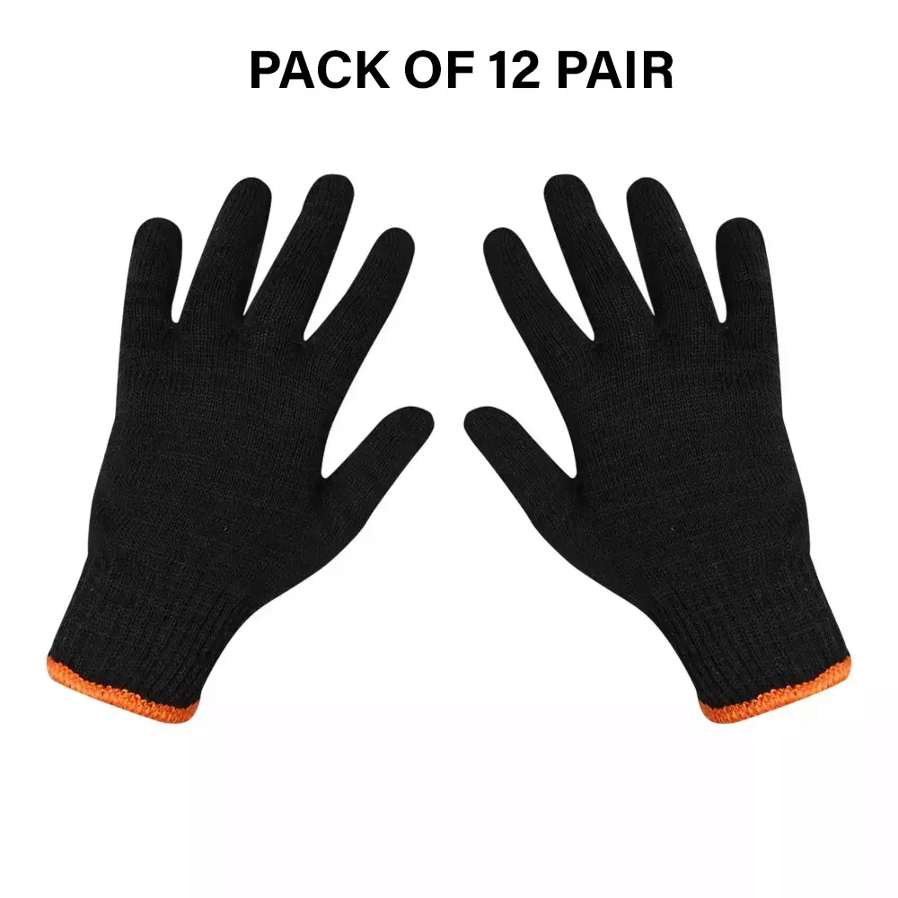 Swavind Safety Hand Gloves Lint-Free Nylon Anti Static Soft & Stretchable Black Free Size (Pack of 12 Pair)