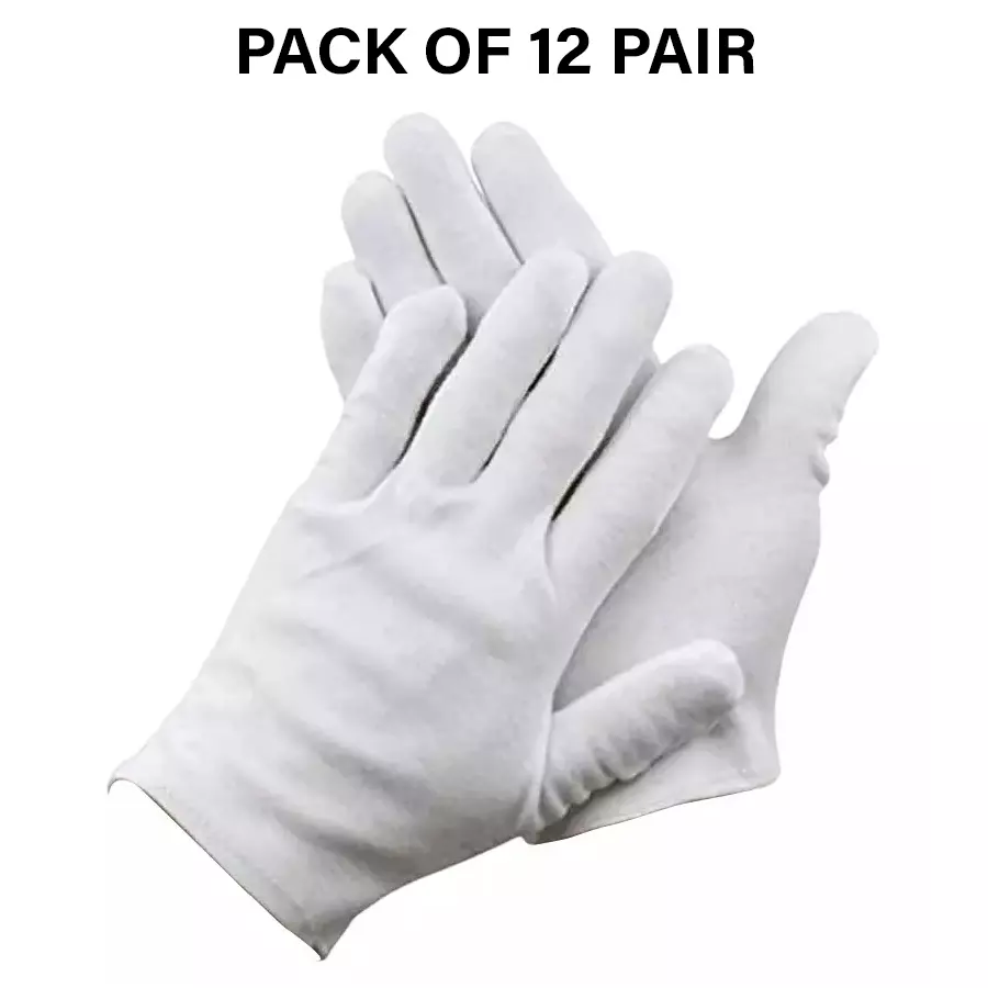Swavind Safety Hand Gloves Lint-Free Nylon Anti Static Soft & Stretchable Prevents Fiber Shedding White Free Size (Pack of 12 Pair)