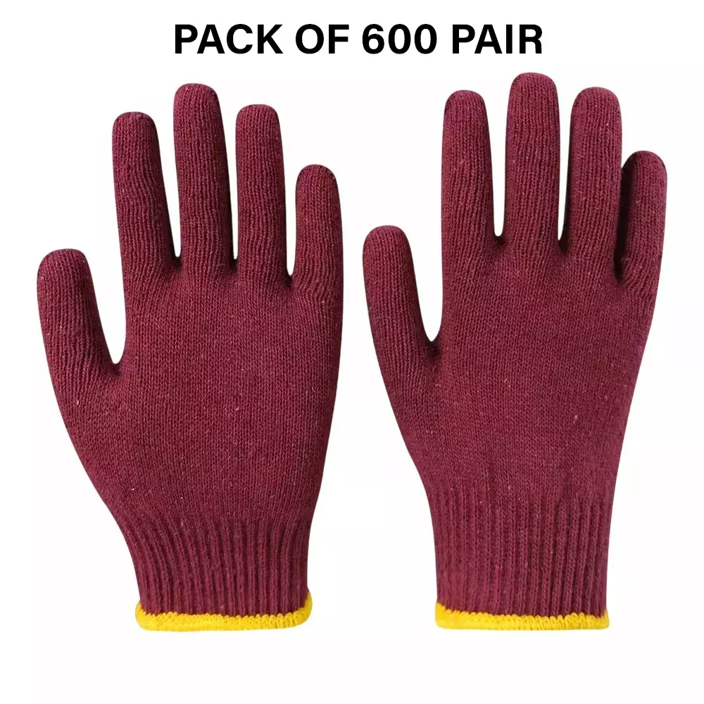 Swavind Safety Hand Gloves Lint-Free Nylon Anti Static Soft & Stretchable Wine Free Size (Pack of 600 Pair)