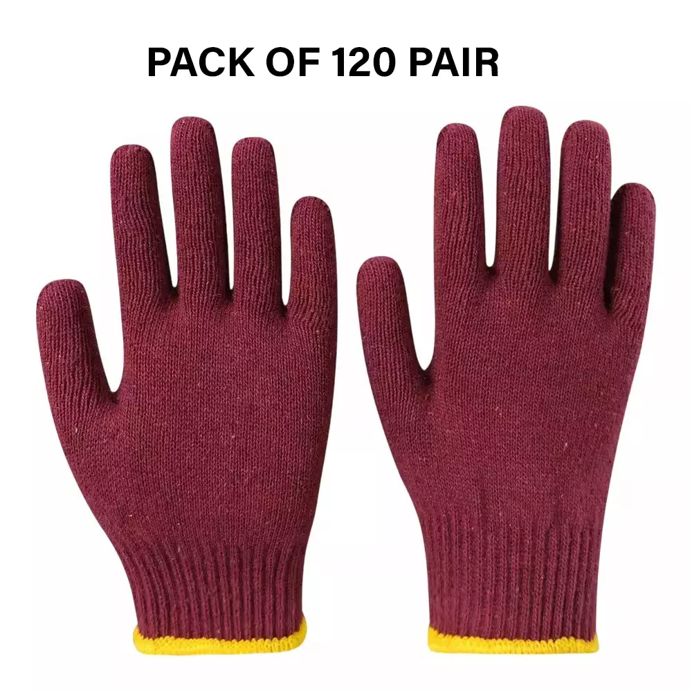 Swavind Safety Hand Gloves Lint-Free Nylon Anti Static Soft & Stretchable Wine Free Size (Pack of 120 Pair)