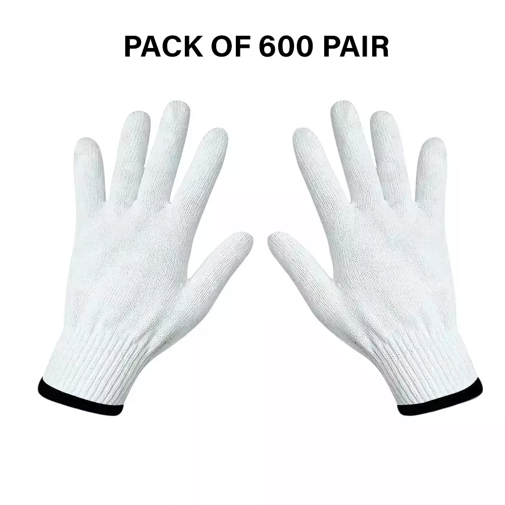 Swavind Safety Hand Gloves Lint-Free Nylon Anti Static Soft & Stretchable White Free Size (Pack of 600 Pair)