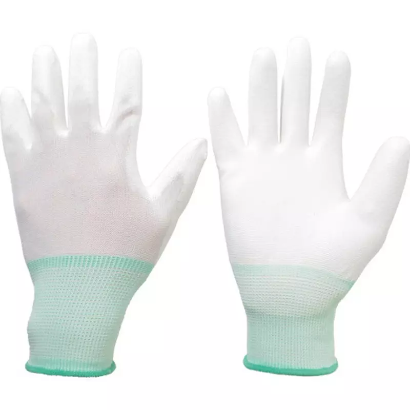 MIDORI Polyester Gloves White, List: Green M Size 18.6 cm Palm Circumference, Anti-slip: Polyurethane, NPU-130N-M (Pack of 10 Pair)