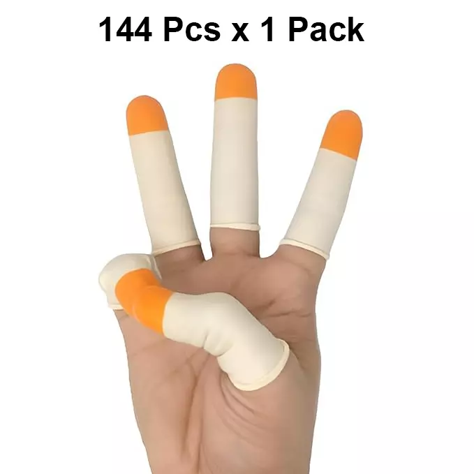 swavind-reusable-finger-coats-latex-rubber-anti-slip-anti-static-white-orange-for-electronic-assembly-industrial-work-144-pcs-x-1-pack