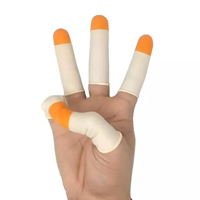 SWAVIND Reusable Finger Coats Latex Rubber Anti Slip & Anti Static White & Orange for Electronic Assembly, Industrial Work (144 Pcs x 10 Pack)