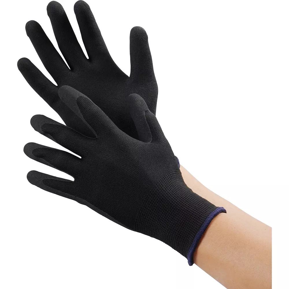 MonotaRO Unlined Gloves, Thin Foam Rubber Coating 100% polyester Black M Size, L9301