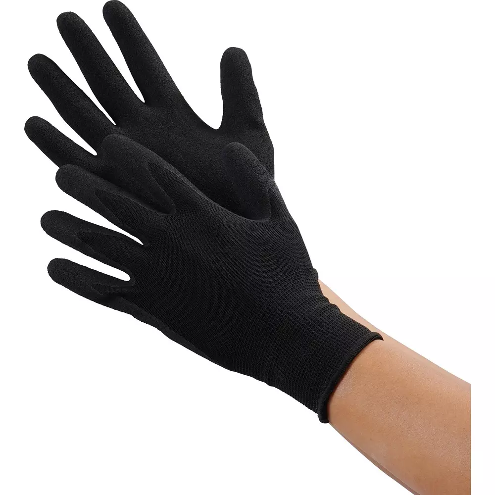 MonotaRO Unlined Gloves, Thin Foam Rubber Coating 100% polyester Black L Size, L9301