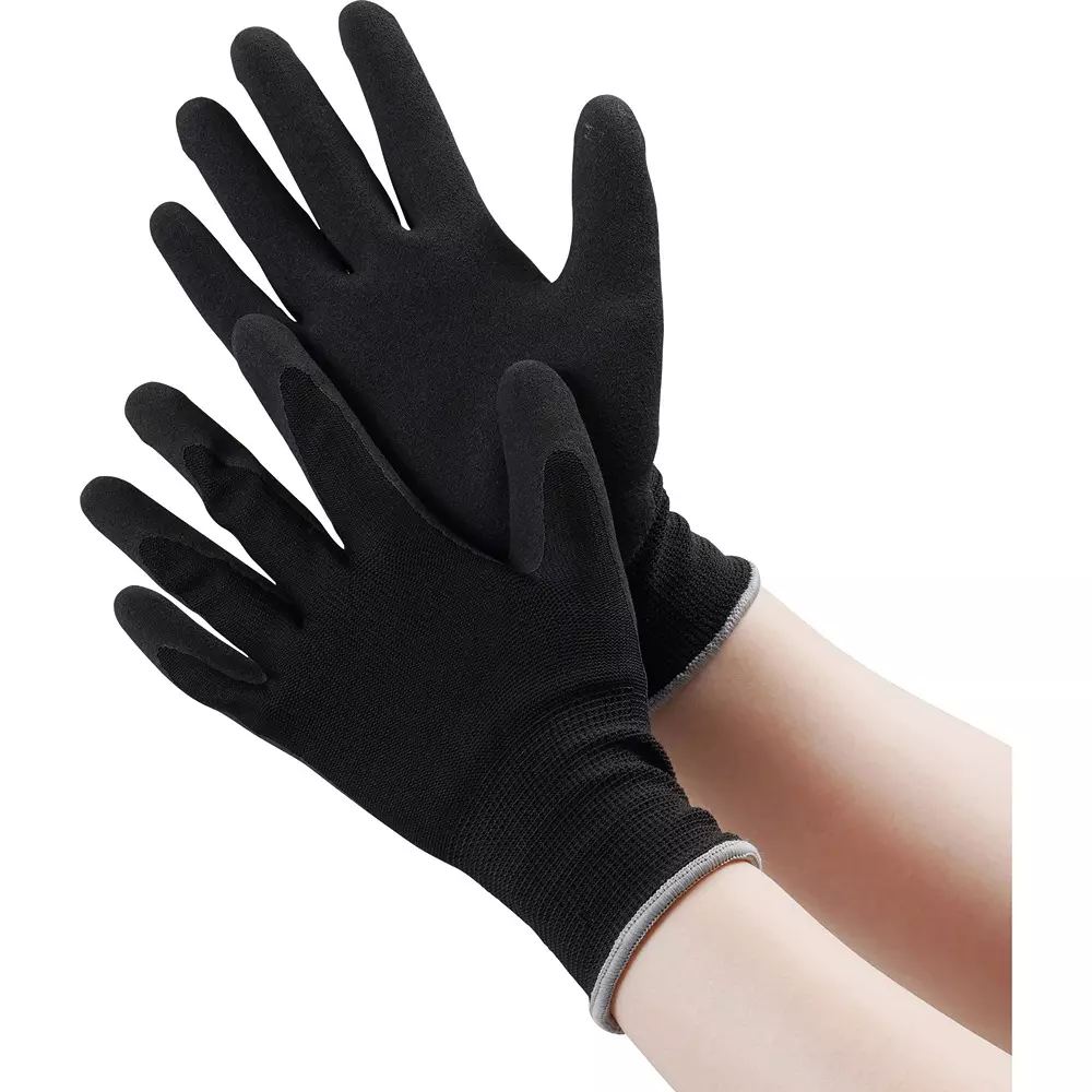 MonotaRO Unlined Gloves, Thin Foam Rubber Coating 100% polyester Black S Size, L9301