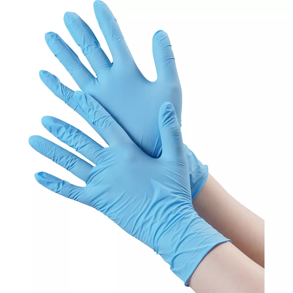 MonotaRO Thin Nitrile Rubber Gloves With Powder Blue 0.09 mm Thickness, 13149160 (Pack of 100 Pcs)