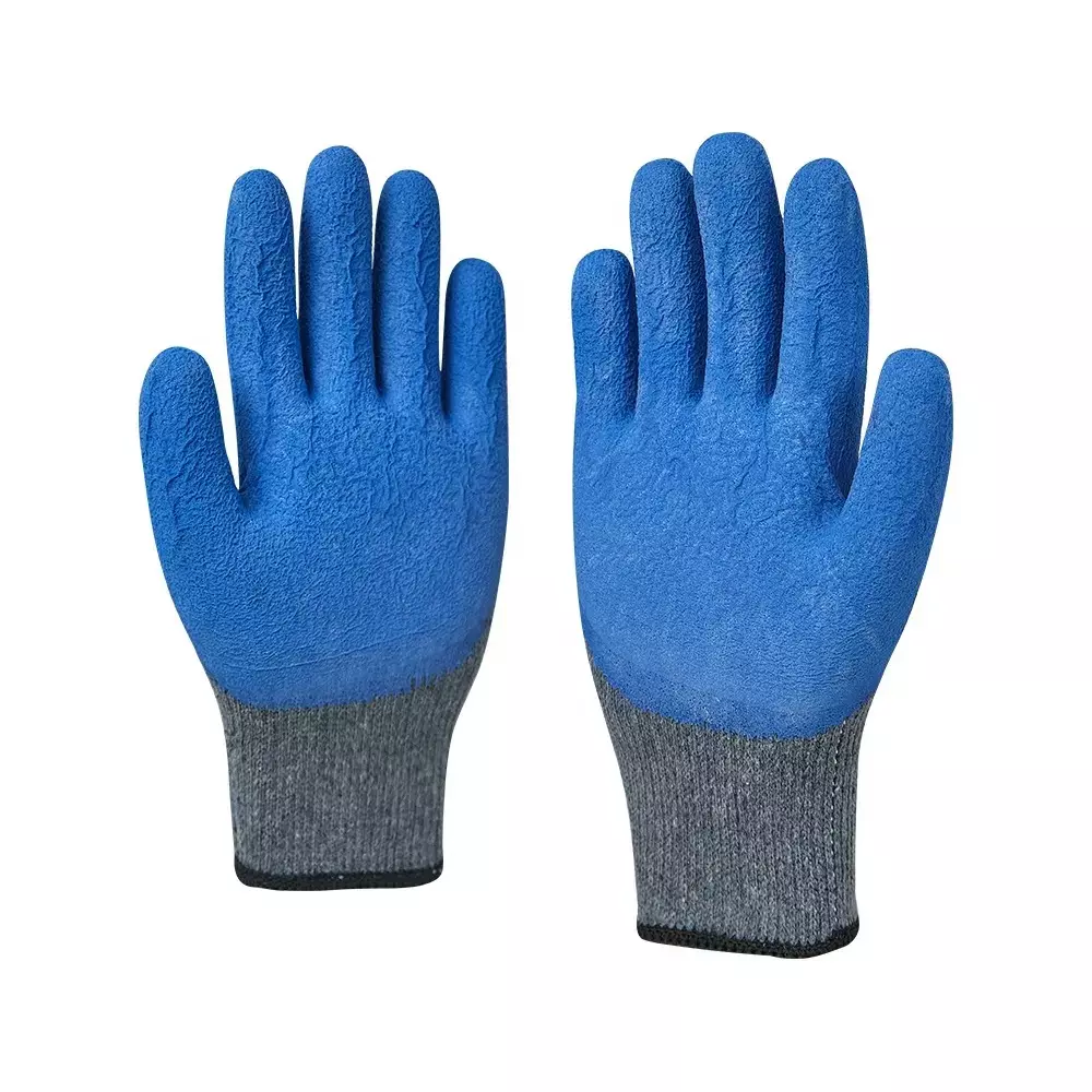 Swavind Safety Hand Gloves Durable Synthetic Fabric Crinkle-Coated Palm with Abrasion Resistance Grey & Blue Free Size